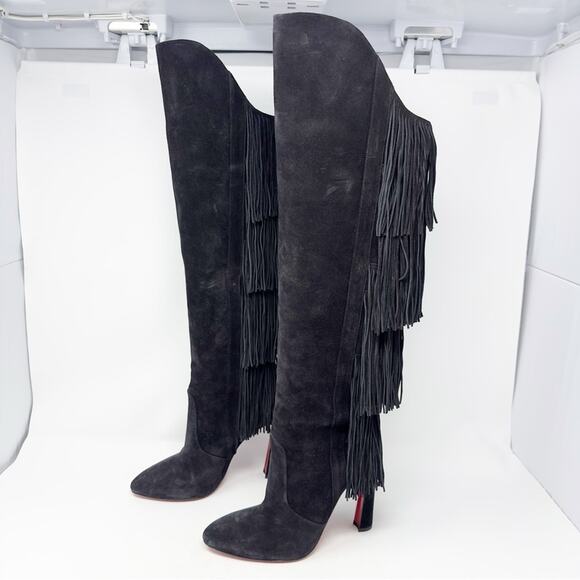 Christian Louboutin Boot Lionne Knee High Suede Fringe Boots EU 37 - Picture 3 of 13